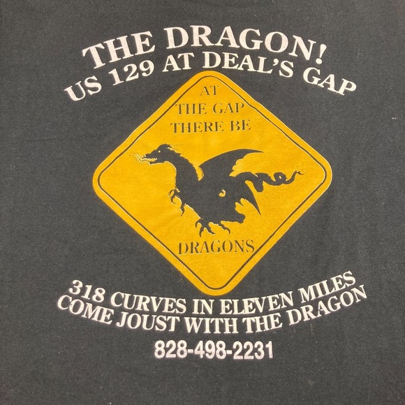 Vintage The Dragon Deals Gap Shirt Mens M Black Motorcycle Smoky Mountains 80s - Picture 3 of 10